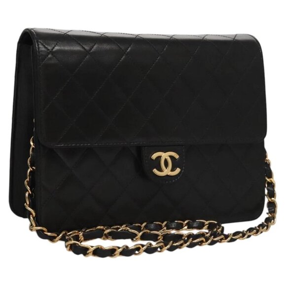CHANEL Matelasse Chain Shoulder Bag Lamb Skin Black CC - Picture 1 of 15